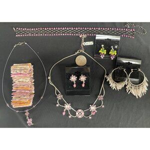 Fashion Jewelry Lot Earring Necklace Bracelet New With Tags Pinkish Colors NEW